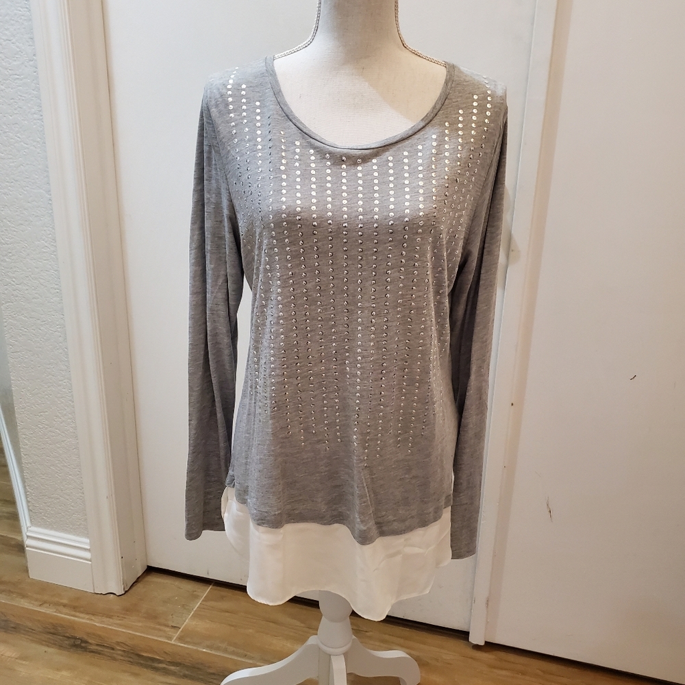Apt 9 Long Sleeve Sequin Layered Look Top NWOT
